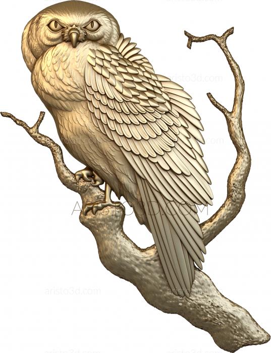 Free examples of 3d stl models (Owl on a branch. Download free 3d model for cnc - USJV_0010) 3D